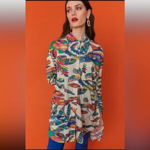 Jayley Collection Havana Silk Blend Shirt Dress Size S/M NEW